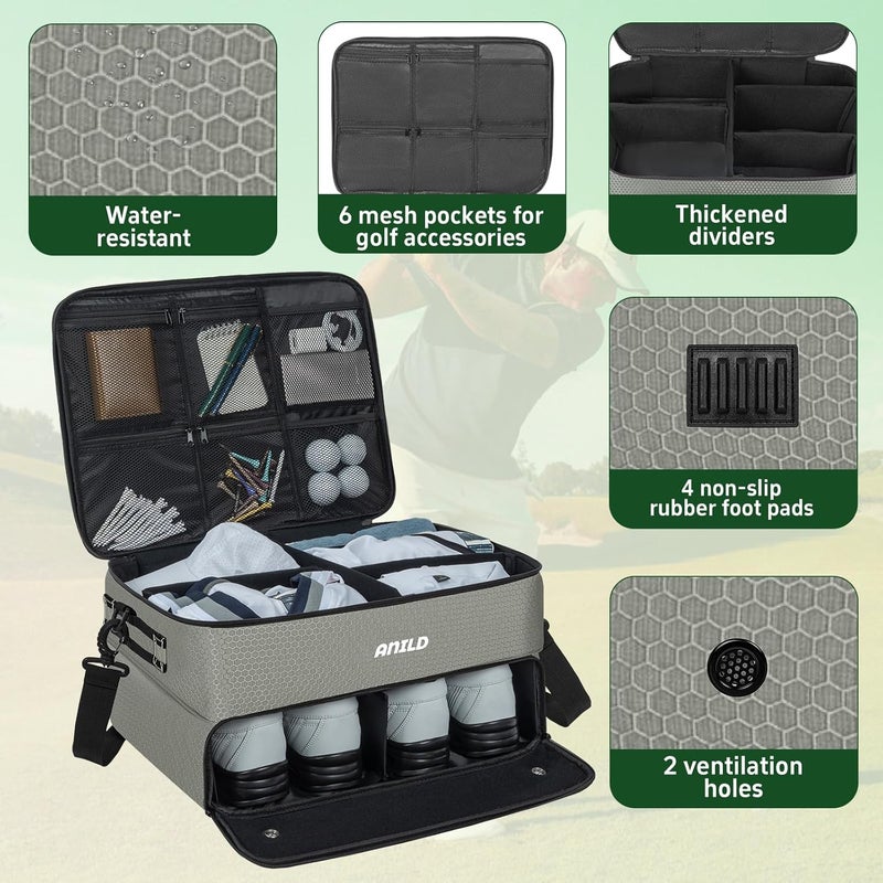 ANILD Golf Trunk Organizer, 2 Layer Golf Storage Case with Separate Ventilated Compartment for 2 Pair Shoes, for Balls, Tees, Clothes, Gloves, Accessories, Golfer Gifts - Image 4